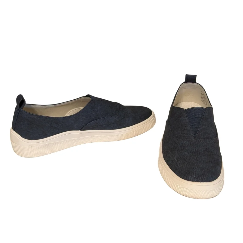 Kensie Navy and Cream Slip-On Canvas Sneakers